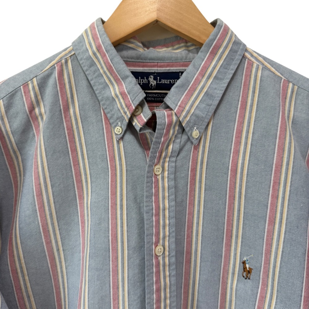 90s Ralph Lauren Yarmouth Flesh Pony 17.5-36 Striped Cotton Button Down Shirt